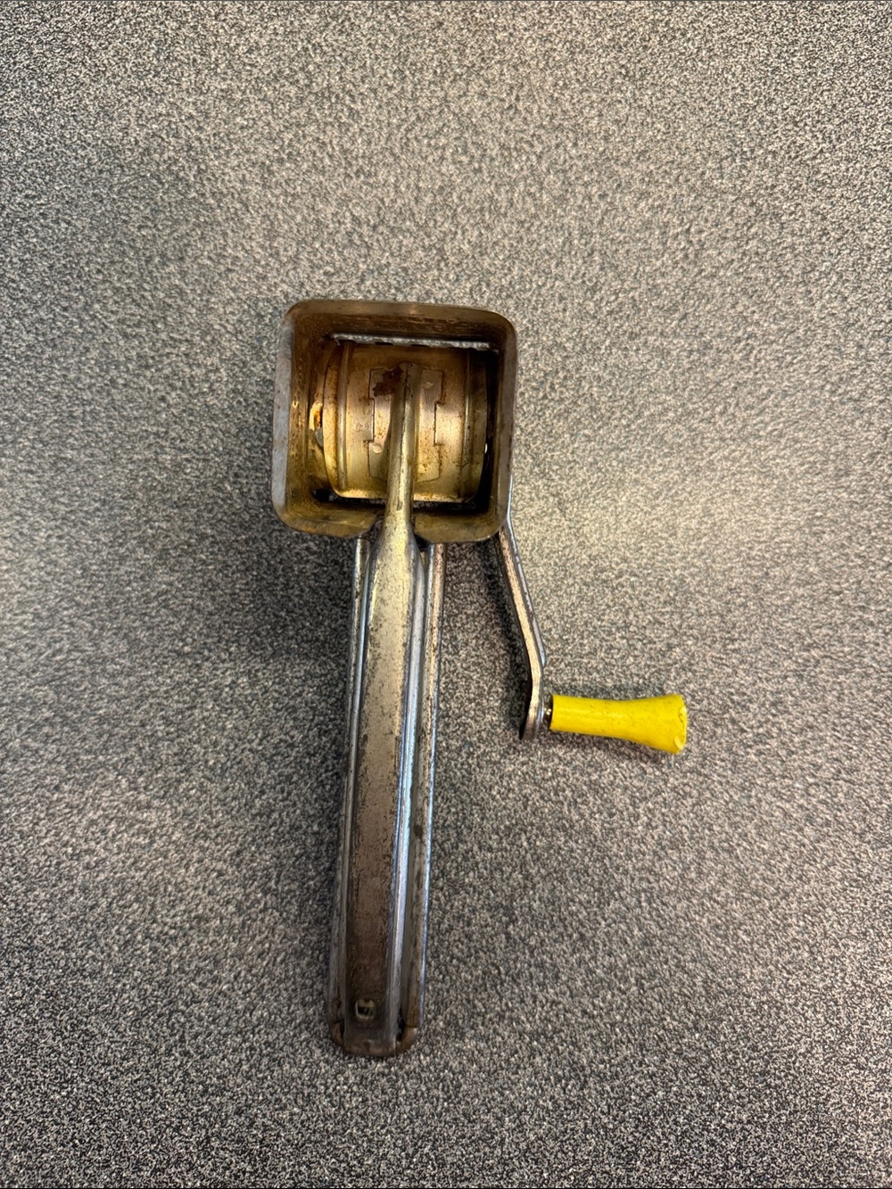 Vintage Hand Crank Food Mill with Yellow Handle